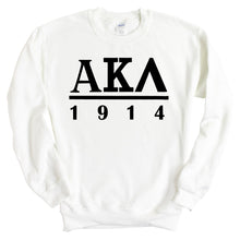 Load image into Gallery viewer, Alpha Kappa Lambda Black Letter Sweatshirt - Fraternity Crewneck Sweatshirt - Kite and Crest