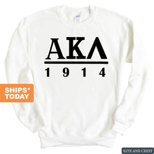 Load image into Gallery viewer, Alpha Kappa Lambda Black Letter Sweatshirt - Fraternity Crewneck Sweatshirt - Kite and Crest
