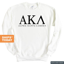Load image into Gallery viewer, Alpha Kappa Lambda Block Letter Sweatshirt - Fraternity Crewneck Sweatshirt - Kite and Crest
