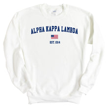Load image into Gallery viewer, Alpha Kappa Lambda USA Flag Sweatshirt - Fraternity Crewneck Sweatshirt - Kite and Crest