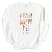 Load image into Gallery viewer, Alpha Kappa Psi Pastel Stencil Sweatshirt - Fraternity Crewneck Sweatshirt - Kite and Crest
