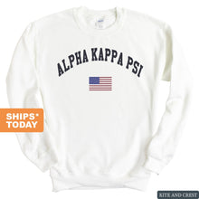 Load image into Gallery viewer, Alpha Kappa Psi Traditional Flag Sweatshirt - Fraternity Crewneck Sweatshirt - Kite and Crest