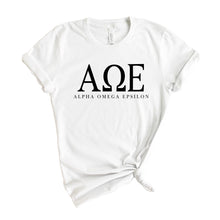 Load image into Gallery viewer, Alpha Omega Epsilon Block Letter T-shirt - Kite and Crest