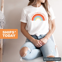Load image into Gallery viewer, Alpha Omega Epsilon Colorful Rainbow T-shirt - Kite and Crest