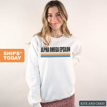 Load image into Gallery viewer, Alpha Omega Epsilon Colorful Stripes Crewneck Sweatshirt - Kite and Crest