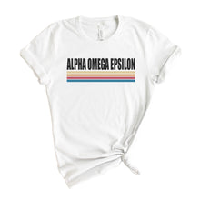 Load image into Gallery viewer, Alpha Omega Epsilon Colorful Stripes T-shirt - Kite and Crest