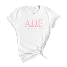 Load image into Gallery viewer, Alpha Omega Epsilon Pink Letter T-shirt - Kite and Crest