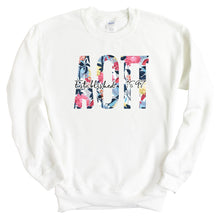 Load image into Gallery viewer, Alpha Omicron Pi Floral Block Sorority Crewneck Sweatshirt - Kite and Crest