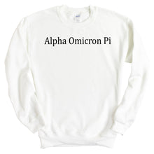 Load image into Gallery viewer, Alpha Omicron Pi Sweatshirt - AOPI Black Written Crewneck Sweatshirt - Kite and Crest