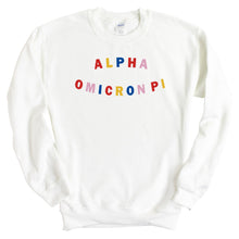 Load image into Gallery viewer, Alpha Omicron Pi Sweatshirt | AOPI Circular Colorful Crewneck Sweatshirt | Alpha Omicron Pi Sorority Gift Idea - Kite and Crest