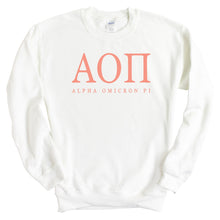 Load image into Gallery viewer, Alpha Omicron Pi Sweatshirt | AOPI Colored Block Letters Crewneck Sweatshirt | Alpha Omicron Pi Sorority Gift Idea - Kite and Crest