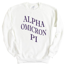 Load image into Gallery viewer, Alpha Omicron Pi Sweatshirt | AOPI Large and Wavy Letters Crewneck Sweatshirt | Alpha Omicron Pi Sorority Gift Idea - Kite and Crest
