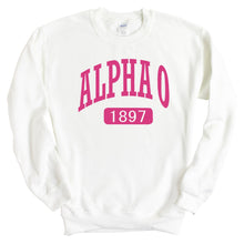Load image into Gallery viewer, Alpha Omicron Pi Sweatshirt | AOPI Large Established Crewneck Sweatshirt | Alpha Omicron Pi Sorority Gift Idea - Kite and Crest