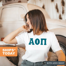 Load image into Gallery viewer, Alpha Omicron Pi T-Shirt | AOPI Basic Large Letters Shirt | Alpha Omicron Pi Sorority Gift Idea - Kite and Crest