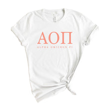 Load image into Gallery viewer, Alpha Omicron Pi T-Shirt | AOPI Colored Block Letters Shirt | Alpha Omicron Pi Sorority Gift Idea - Kite and Crest
