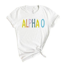 Load image into Gallery viewer, Alpha Omicron Pi T-shirt - AOPI Colorful Lined Tee - Kite and Crest