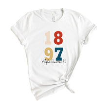 Load image into Gallery viewer, Alpha Omicron Pi T-Shirt | AOPI Colorful Year Shirt | Alpha Omicron Pi Sorority Gift Idea - Kite and Crest