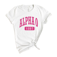 Load image into Gallery viewer, Alpha Omicron Pi T-Shirt | AOPI Large Established Shirt | Alpha Omicron Pi Sorority Gift Idea - Kite and Crest