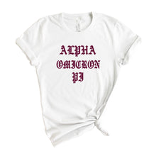 Load image into Gallery viewer, Alpha Omicron Pi T-Shirt | AOPI Old Type Written Shirt | Alpha Omicron Pi Sorority Gift Idea - Kite and Crest