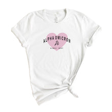 Load image into Gallery viewer, Alpha Omicron Pi T-Shirt | AOPI Pink Heart Shirt | Alpha Omicron Pi Sorority Gift Idea - Kite and Crest