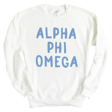 Load image into Gallery viewer, Alpha Phi Omega Blue Cotton Candy Sweatshirt - Fraternity Crewneck Sweatshirt - Kite and Crest