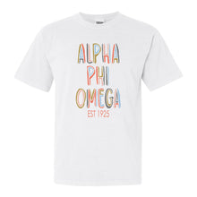 Load image into Gallery viewer, Alpha Phi Omega Pastel Stencil Comfort Colors T-Shirt - Kite and Crest