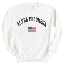 Load image into Gallery viewer, Alpha Phi Omega Traditional Flag Sweatshirt - Fraternity Crewneck Sweatshirt - Kite and Crest