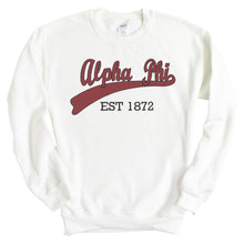 Load image into Gallery viewer, Alpha Phi Sweatshirt | Alpha Phi Baseball Crewneck Sweatshirt | Alpha Phi Sorority Gift Idea - Kite and Crest
