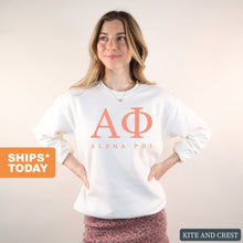 Load image into Gallery viewer, Alpha Phi Sweatshirt | Alpha Phi Colored Block Letters Crewneck Sweatshirt | Alpha Phi Sorority Gift Idea - Kite and Crest