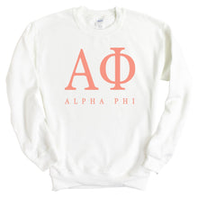 Load image into Gallery viewer, Alpha Phi Sweatshirt | Alpha Phi Colored Block Letters Crewneck Sweatshirt | Alpha Phi Sorority Gift Idea - Kite and Crest