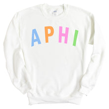 Load image into Gallery viewer, Alpha Phi Sweatshirt | Alpha Phi Rainbow Letter Crewneck Sweatshirt | Alpha Phi Sorority Gift Idea - Kite and Crest