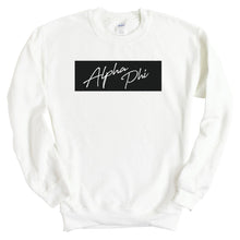 Load image into Gallery viewer, Alpha Phi Sweatshirt - APHI Black Box Crewneck Sweatshirt - Kite and Crest