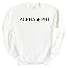 Load image into Gallery viewer, Alpha Phi Sweatshirt - APHI Black Star Crewneck Sweatshirt - Kite and Crest