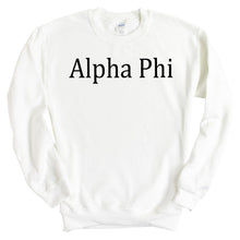 Load image into Gallery viewer, Alpha Phi Sweatshirt - APHI Black Written Crewneck Sweatshirt - Kite and Crest