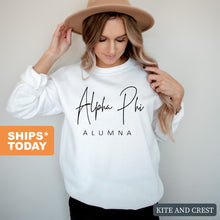 Load image into Gallery viewer, Alpha Phi Sweatshirt - APHI Sorority Alumna Crewneck Sweatshirt - Kite and Crest
