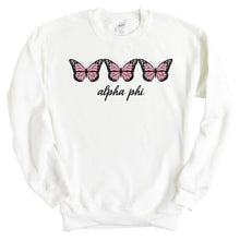 Load image into Gallery viewer, Alpha Phi Sweatshirt - APHI Three Butterflies Crewneck Sweatshirt - Kite and Crest