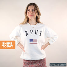 Load image into Gallery viewer, Alpha Phi Sweatshirt - APHI USA Crewneck Sweatshirt - Kite and Crest