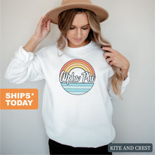 Load image into Gallery viewer, Alpha Phi Sweatshirt - APHI Wavy Rainbow Crewneck Sweatshirt - Kite and Crest