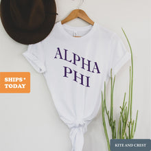Load image into Gallery viewer, Alpha Phi T-Shirt | A Phi Large and Wavy Letters Shirt | Alpha Phi Sorority Gift Idea - Kite and Crest