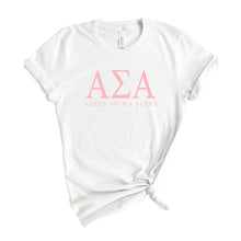 Load image into Gallery viewer, Alpha Sigma Alpha Pink Letter Sorority T-Shirt - Kite and Crest