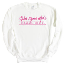 Load image into Gallery viewer, Alpha Sigma Alpha Sweatshirt | Alpha Sigma Alpha Pink Established Crewneck Sweatshirt | Alpha Sigma Alpha Sorority Gift Idea - Kite and Crest