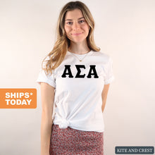 Load image into Gallery viewer, Alpha Sigma Alpha T-Shirt | Alpha Sigma Alpha Basic Black Letters Shirt | Alpha Sigma Alpha Sorority Gift Idea - Kite and Crest