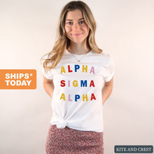 Load image into Gallery viewer, Alpha Sigma Alpha T-Shirt | Alpha Sigma Alpha Circular Colorful Shirt | Alpha Sigma Alpha Sorority Gift Idea - Kite and Crest