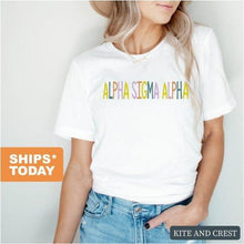 Load image into Gallery viewer, Alpha Sigma Alpha T-shirt - Alpha Sigma Alpha Colorful Lined Tee - Kite and Crest