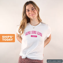 Load image into Gallery viewer, Alpha Sigma Alpha T-Shirt | Alpha Sigma Alpha Large Established Shirt | Alpha Sigma Alpha Sorority Gift Idea - Kite and Crest