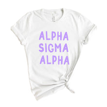 Load image into Gallery viewer, Alpha Sigma Alpha T-shirt - Alpha Sigma Alpha Purple Bubble Letters Tee - Kite and Crest