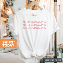 Load image into Gallery viewer, Alpha Sigma Alpha T-Shirt | Alpha Sigma Alpha Red and Stacked Shirt | Alpha Sigma Alpha Sorority Gift Idea - Kite and Crest
