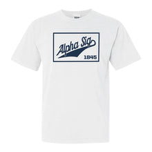Load image into Gallery viewer, Alpha Sigma Phi Comfort Colors T-Shirt - Alpha Sig Baseball Boxed Shirt - Kite and Crest