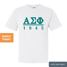 Load image into Gallery viewer, Alpha Sigma Phi Comfort Colors T-Shirt - Alpha Sig Lettered Basic Shirt - Kite and Crest