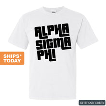 Load image into Gallery viewer, Alpha Sigma Phi Comfort Colors T-Shirt - Alpha Sig Stacked Letters Shirt - Kite and Crest